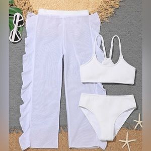 Girls 3pack Solid Bikini Swimsuit & Cover Up Pants